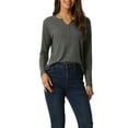 thumbnail image 1 of INSPIRE CHIC Women's Sleepwear Casual V Neck Ribbed Nightwear Lounge Pullover Long Sleeve Tops L Grey, 1 of 6