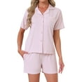 thumbnail image 1 of INSPIRE CHIC Women's Solid Pajama Sets Short Sleeves Cute Soft Comfy Highly Elastic Button Up Tops and Shorts 2 Pcs L Light Purple, 1 of 6