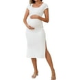 thumbnail image 1 of INSPIRE CHIC Womens Split Maternity Dresses Bodycon Ruched Ribbed Knit Photoshoot Pregnancy Dress Medium White, 1 of 6