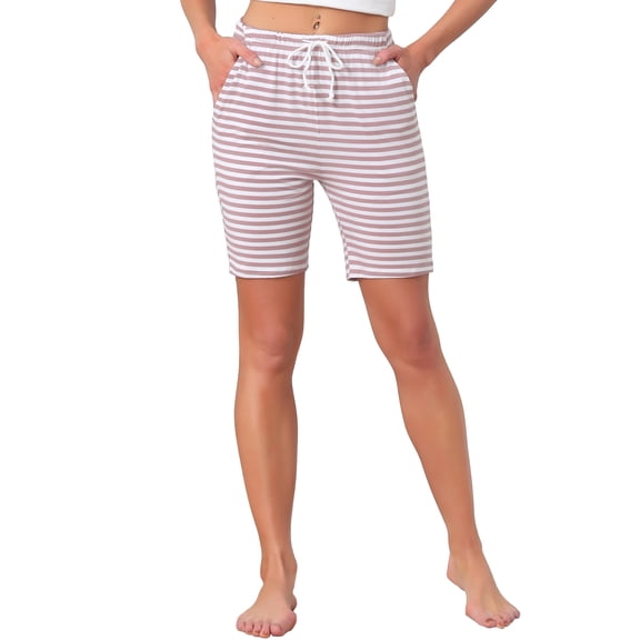 INSPIRE CHIC Womens Stripe Pajama Shorts Soft Lightweight Elastic Drawstring Pajama Bottoms Lounge Shorts with Pockets M Pink