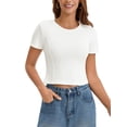 thumbnail image 1 of INSPIRE CHIC Womens Summer Basic Tees Crop Tops Short Sleeve Seamed Crewneck Tight Tops Workout Y2k T Shirts M White, 1 of 5
