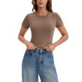 thumbnail image 1 of INSPIRE CHIC Womens Summer Basic Tees Crop Tops Short Sleeve Seamed Crewneck Tight Tops Workout Y2k T Shirts S Brown, 1 of 5