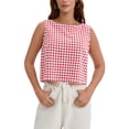 thumbnail image 1 of INSPIRE CHIC Womens Summer Cropped Tank Tops Gingham Top Button Back Casual Sleeveless Blouses Shirts S Red, 1 of 5