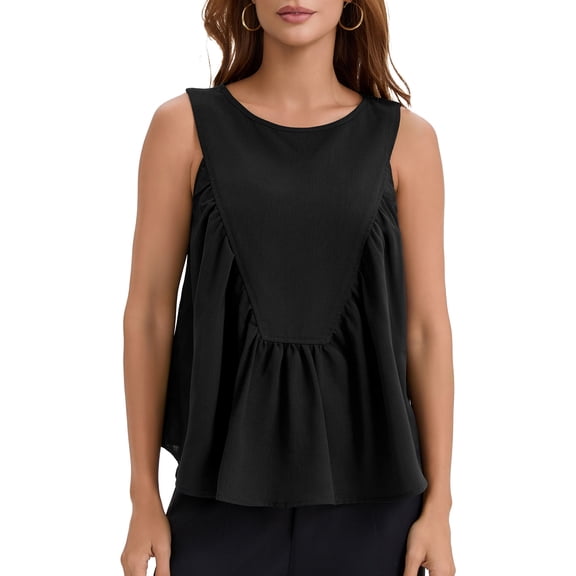 INSPIRE CHIC Womens Summer Peplum Tops  Babydoll Tank Top Sleeveless Loose Fit Crewneck Casual Flowy Shirts XL Black