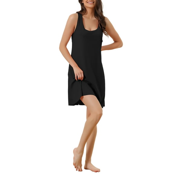 INSPIRE CHIC Women's Tank Nightgown Racerback Sleeveless Spring Summer Shirtdress Loungwear Nightshirt XS Black
