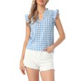 thumbnail image 1 of INSPIRE CHIC Womens Tank Tops Plaid Ruffle Sleeve Smocked V Neck Cute Sleeveless Blouse M Blue, 1 of 5