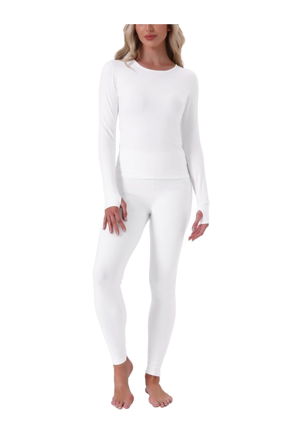 Women's Easter Thermal Underwear Sets Thumbholes Long Sleeve with Leggings Winter Cold Base Layer Pajamas Set 2XL White