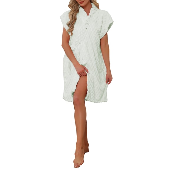 INSPIRE CHIC Women's Short Sleeve Terry Towel Bathrobe Absorbent Spa Wrap with Adjustable Belt for Shower & Beach One Size Green