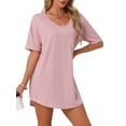 thumbnail image 1 of INSPIRE CHIC Women's T-shirt Nightgown V Neck Sleepshirts Comfy Oversized Nightshirt 2XL Pink, 1 of 6