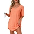 thumbnail image 1 of INSPIRE CHIC Women's T-shirt Nightgown V Neck Sleepshirts Comfy Oversized Nightshirt XL Orange, 1 of 6
