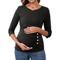 thumbnail image 1 of INSPIRE CHIC Womens V Neck Blouse 3/4 Sleeves Nursing Shirts Solid Ribbed Knitted Buttons Decor Ruched Maternity Tops Medium Black, 1 of 6