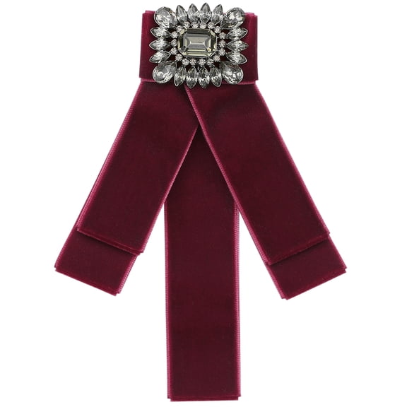 INSPIRE CHIC Womens Velvet Pre-Tied Bowknot Brooch Pin with Rhinestone for Wedding Party Burgundy