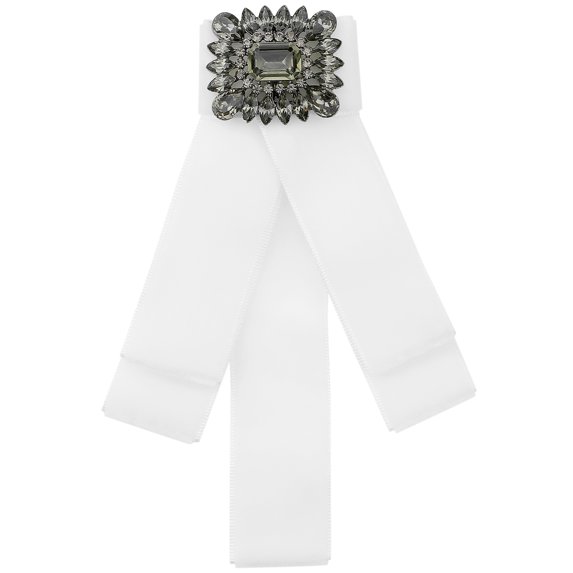 INSPIRE CHIC Womens Velvet Pre-Tied Bowknot Brooch Pin with Rhinestone for Wedding Party White