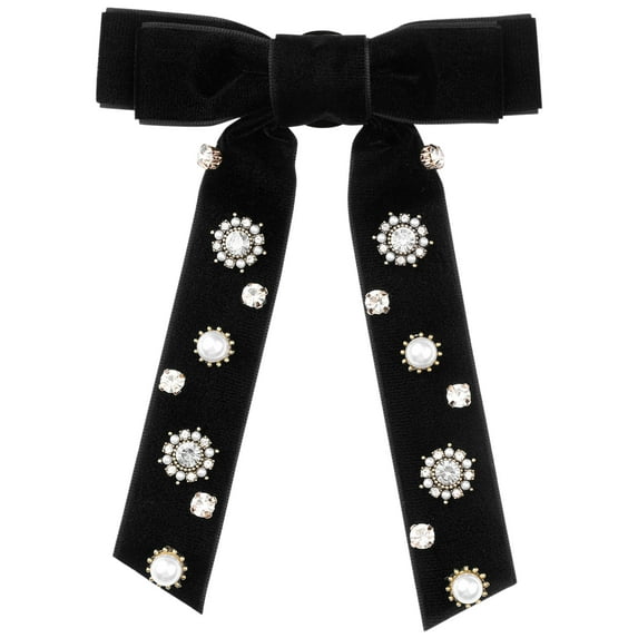 INSPIRE CHIC Womens Vintage Velvet Bow Tie Brooch Tie Rhinestone Tie Brooch Pin for Wedding Party Black
