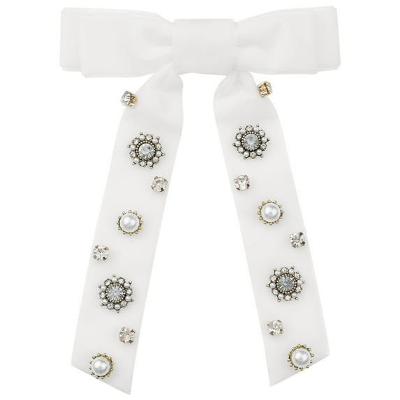 INSPIRE CHIC Womens Vintage Velvet Bow Tie Brooch Tie Rhinestone Tie Brooch Pin for Wedding Party White