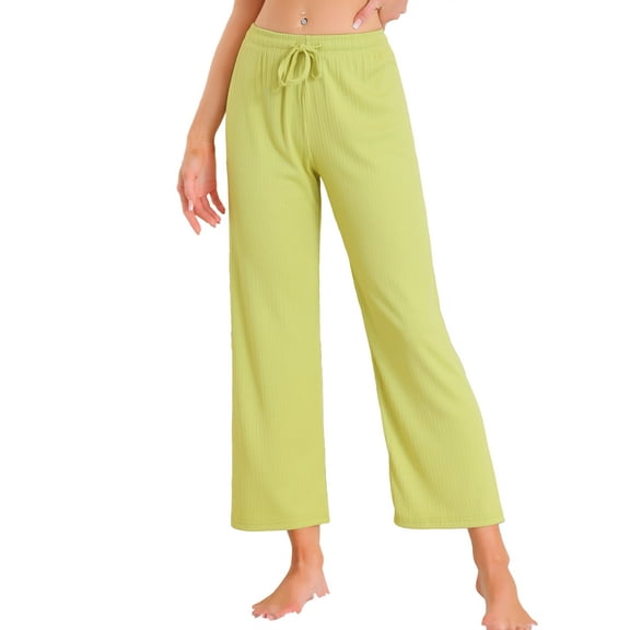 INSPIRE CHIC Womens Wide Leg High Waist Pull on Ribbed Knit Casual Drawstring Palazzo Trousers Cropped Pants L Green