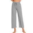 thumbnail image 1 of INSPIRE CHIC Womens Wide Leg High Waist Pull on Ribbed Knit Casual Drawstring Palazzo Trousers Cropped Pants S Gray, 1 of 5