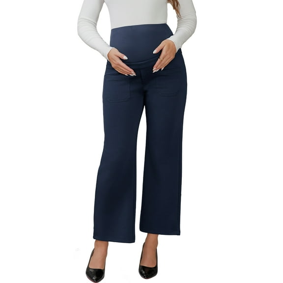 INSPIRE CHIC Womens Work Maternity Pants Business Stretchy Over the Belly Formal Pregnancy Trousers with Pockets 2XL Blue