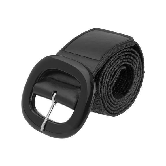 INSPIRE CHIC Womens Woven Wide Stretch Belts, Straw Rattan Plastic Buckle Elastic Belt Waistband for Dress 41.3x2.0"(LxW) Black