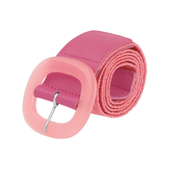 INSPIRE CHIC Womens Woven Wide Stretch Belts, Straw Rattan Plastic Buckle Elastic Belt Waistband for Dress 41.3x2.0"(LxW) Hot Pink