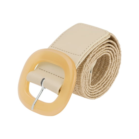 INSPIRE CHIC Womens Woven Wide Stretch Belts, Straw Rattan Plastic Buckle Elastic Belt Waistband for Dress 41.3x2.0"(LxW) Khaki