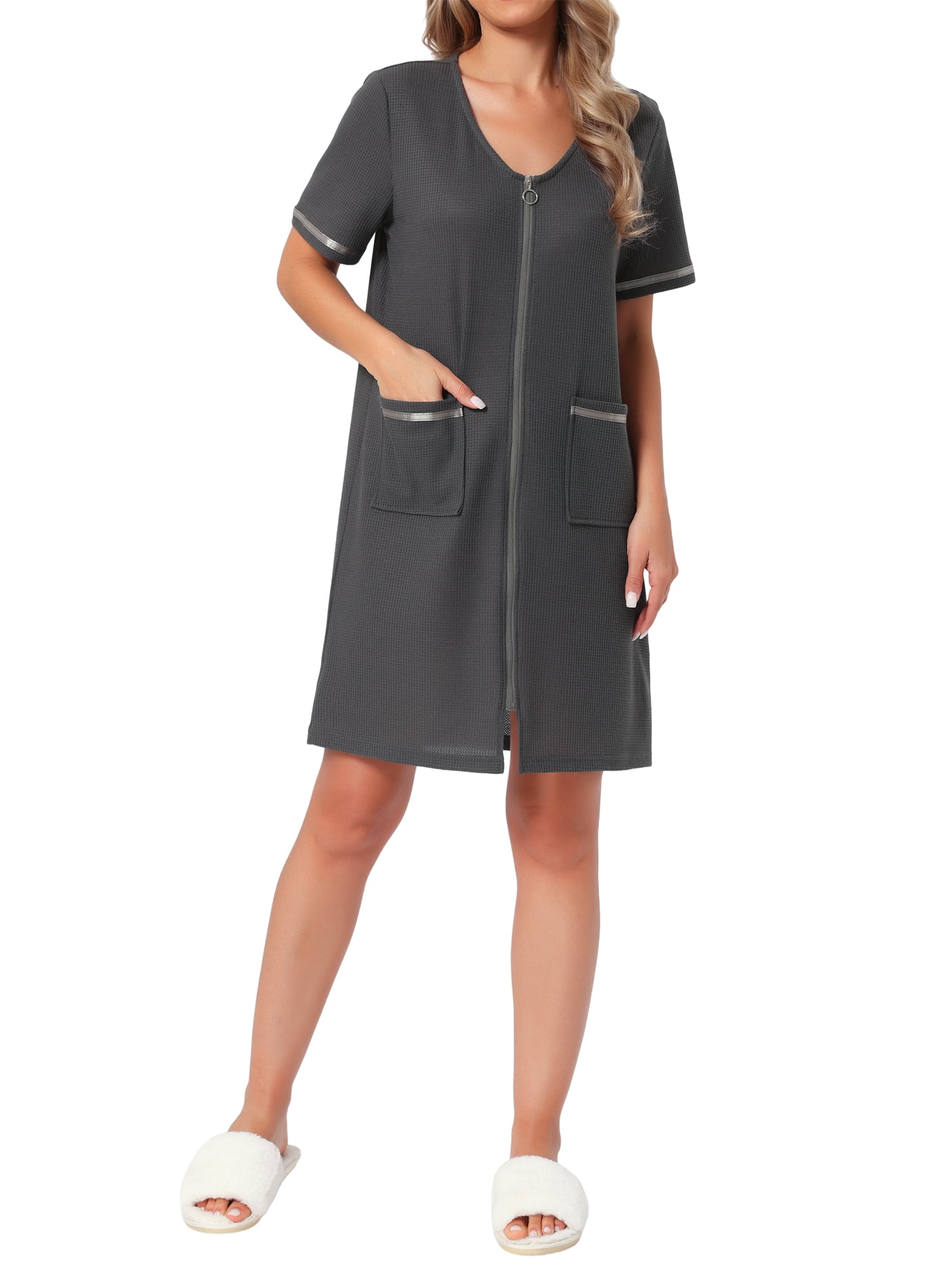 Open Front Robe INSPIRE CHIC Womens Zipper Robes Front Open Knit Short Bathrobe ...