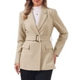 thumbnail image 1 of INSPIRE CHIC Work Blazer for Women Business Long Sleeve Collared Dressy Casual Belted Suit Jacket L Khaki, 1 of 5