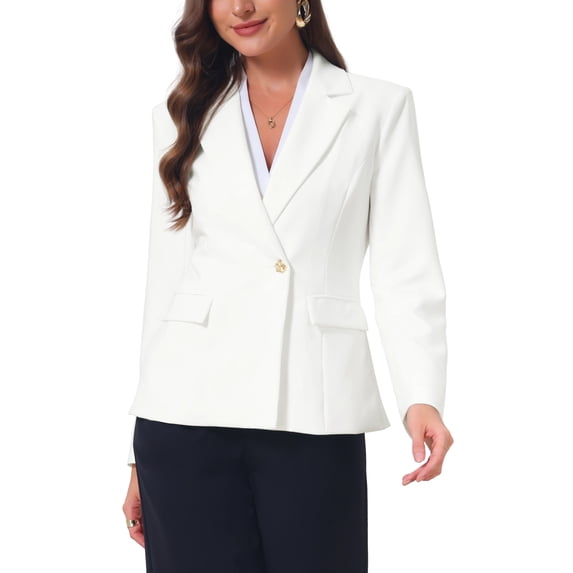 INSPIRE CHIC Work Blazer for Women Lapel Single Button Long Sleeve Business Casual Suit Jacket with Pockets L White