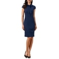 thumbnail image 1 of INSPIRE CHIC Work Dress for Women Bow Tie Neck Button Down Crap Sleeve Side Zipper Elegant Sheath Dresses XS Navy Blue, 1 of 6
