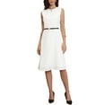 thumbnail image 1 of INSPIRE CHIC Work Dress for Women Sleeveless Button Decor Belted  A Line Business Casual Dresses XS Cream White, 1 of 6