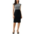 thumbnail image 1 of INSPIRE CHIC Work Dress for Women Tweed Crew Neck Sleeveless Patchwork Office Business Bodycon Sheath Dresses XS Black, 1 of 6