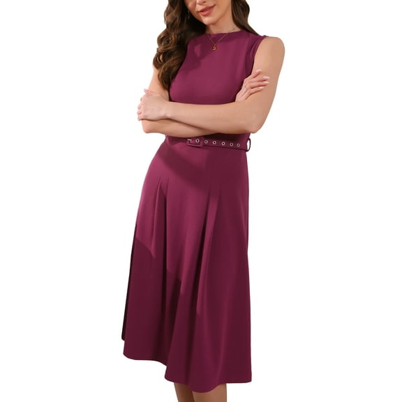 INSPIRE CHIC Women's Dress Sleeveless Crew Neck High Waist A-Line Office Dresses XL Purple