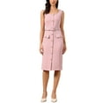 thumbnail image 1 of Work Dress for Women's Sleeveless Square Neck Formal Belted Bodycon Midi Dress XS Pink, 1 of 6