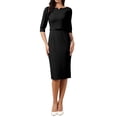 thumbnail image 1 of INSPIRE CHIC Work Dresses for Women 3/4 Sleeve Boat Neck Elegant Belted Formal Midi Dress XL Black, 1 of 5