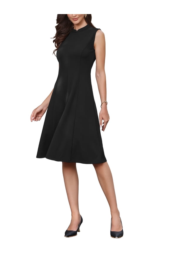 Work Dresses for Women's 2025 Mock Neck Sleeveless A Line Midi Dress L Black