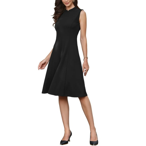 INSPIRE CHIC Work Dresses for Women's 2025 Mock Neck Sleeveless A Line Midi Dress M Black