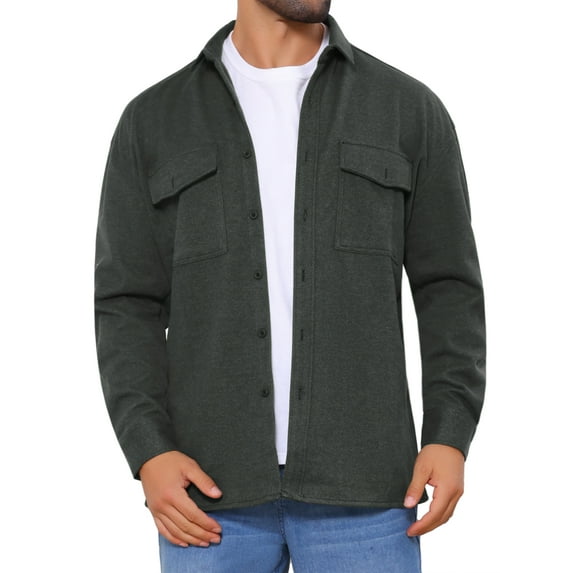 INSPIRE CHIC Work Jacket for Men's Long Sleeve Button Casual Solid Color Shirt Jacket L Dark Gray