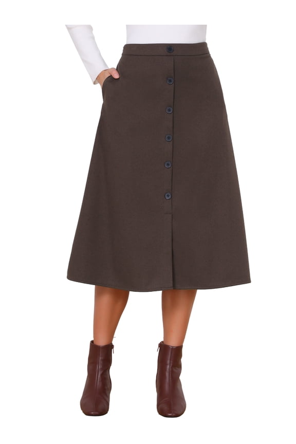 Work Midi Skirt for Women Button Down High Waist Fall Winter Vintage Skirts XL Brown
