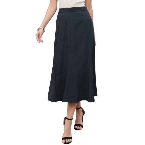 INSPIRE CHIC Work Skirt for Women's Dressy Casual High Waist A-Line Midi Skirts M Dark Blue