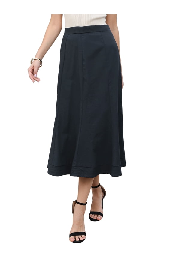 Work Skirt for Women's Dressy Casual High Waist A-Line Midi Skirts XL Dark Blue
