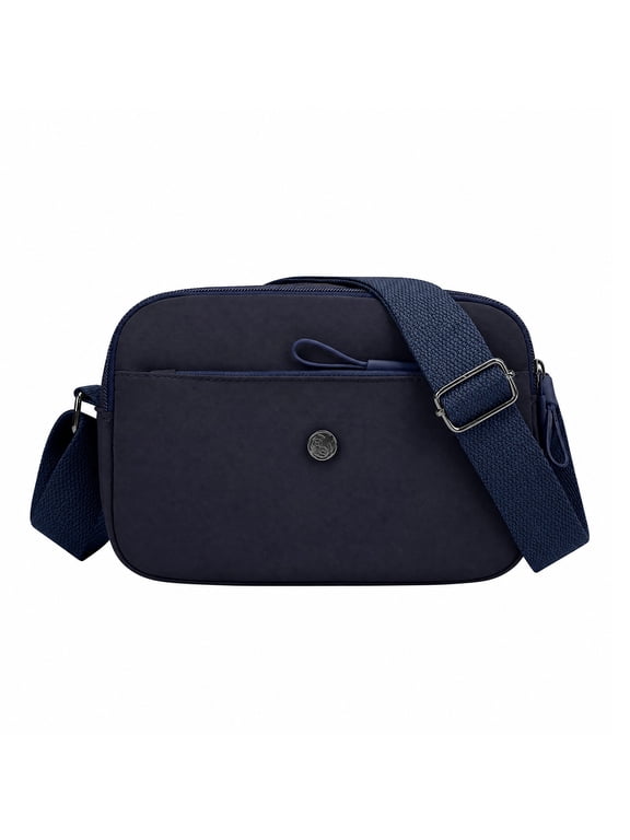 Zipper Pocket Crossbody Bags for Women Shoulder Bag with Adjustable Strap and Metal Snap Dark Blue