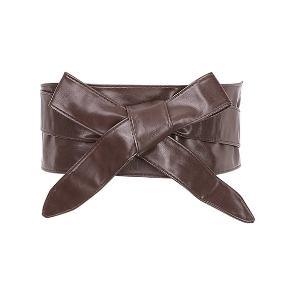 INSPIRE CHICLadies Faux Leather Self Tie Bowknot Wide Waist Band Sash Obi Belt for Dresses 86.6x3.3" Coffee