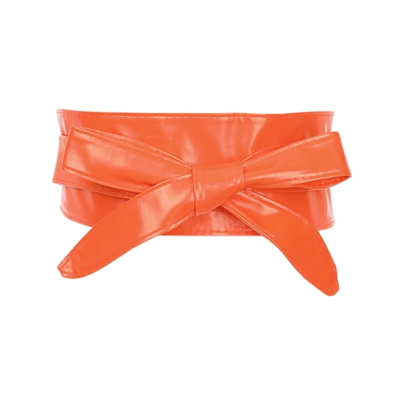 INSPIRE CHICLadies Faux Leather Self Tie Bowknot Wide Waist Band Sash Obi Belt for Dresses 86.6x3.3" Orange
