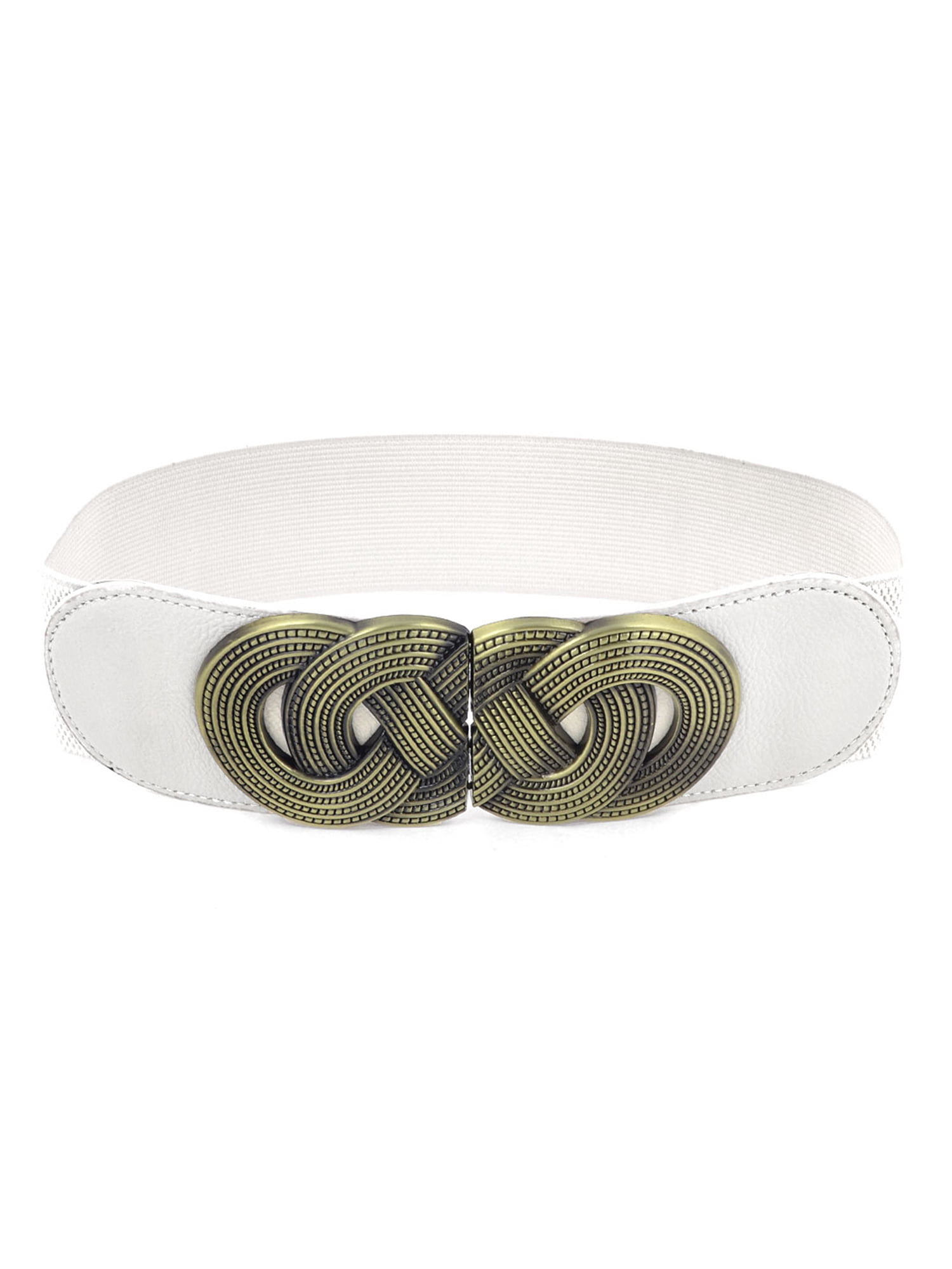 6213 Retro Knot Woven Metal Interlocking Buckle Elastic Waist Cinch Belt INSPIRE CHICRetro Knot Woven Metal Interlocking Buckle  main image 2