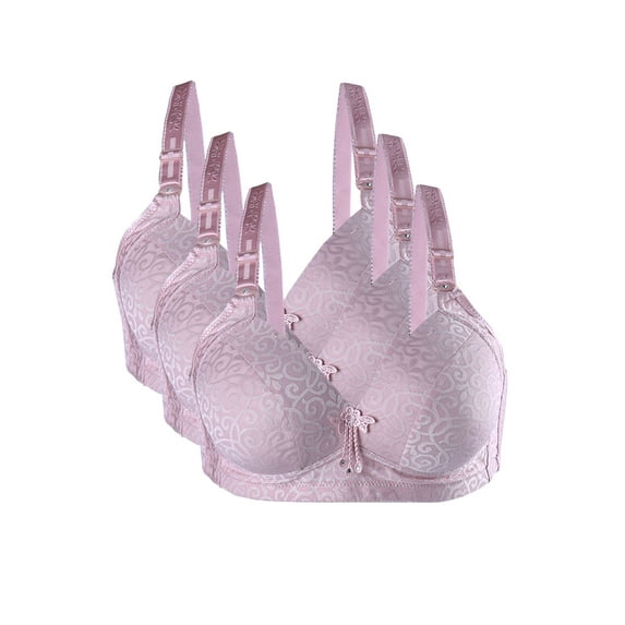 INSPIRE CHICWomen Comfortable Soft Stretchy Basic Full Coverage Wirefree Non-Wired Everyday Bra 3 Pcs Pale Pink-Full Printed 42/95 Fit 38B 38C