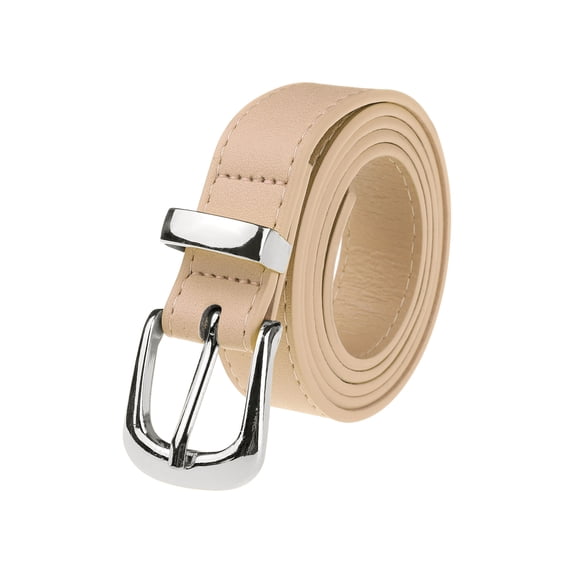 INSPIRE CHICWomen's Halloween Faux Leather Gold/Silver Buckle Belt, 0.9" Wide Casual Waist Belts for Jeans Pants Dresses 42.1x0.9"(LxW) Silver Buckle-Apricot