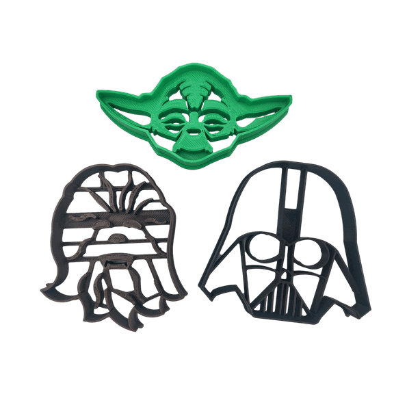 INSPIRED BY STAR WARS COOKIE CUTTERS  Inspired By Star Wars Darth Vader Black Mask, Green Yoda and Brown Chewbacca Face Head Cookie Cutters (3 Pack)