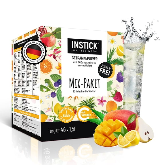 INSTICK Sugar-Free Instant Drink (Mix-Pack 46 sticks) 1 pack with different flavours for 46 x 1.52.5 L Vegan drink powder, low-calorie & vitamin C Instant powder