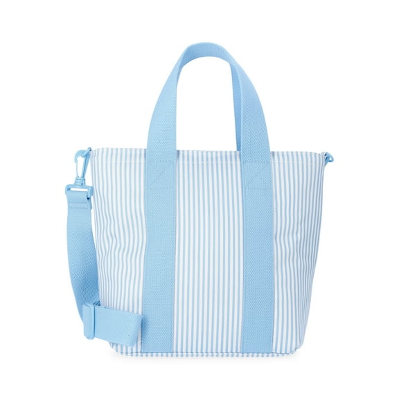 No Boundaries Women's Beach Insulated Mini Tote Bag, Sky Pin Stripe