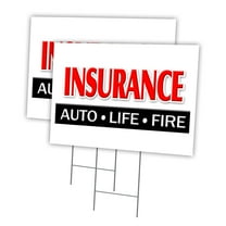 INSURANCE AUTO LIFE FIRE 2 Pack Of 12" x 16" Yard Sign & Stake outdoor plastic window | Advertise Your Business | Stake Included Image On Front Only | Made in The USA